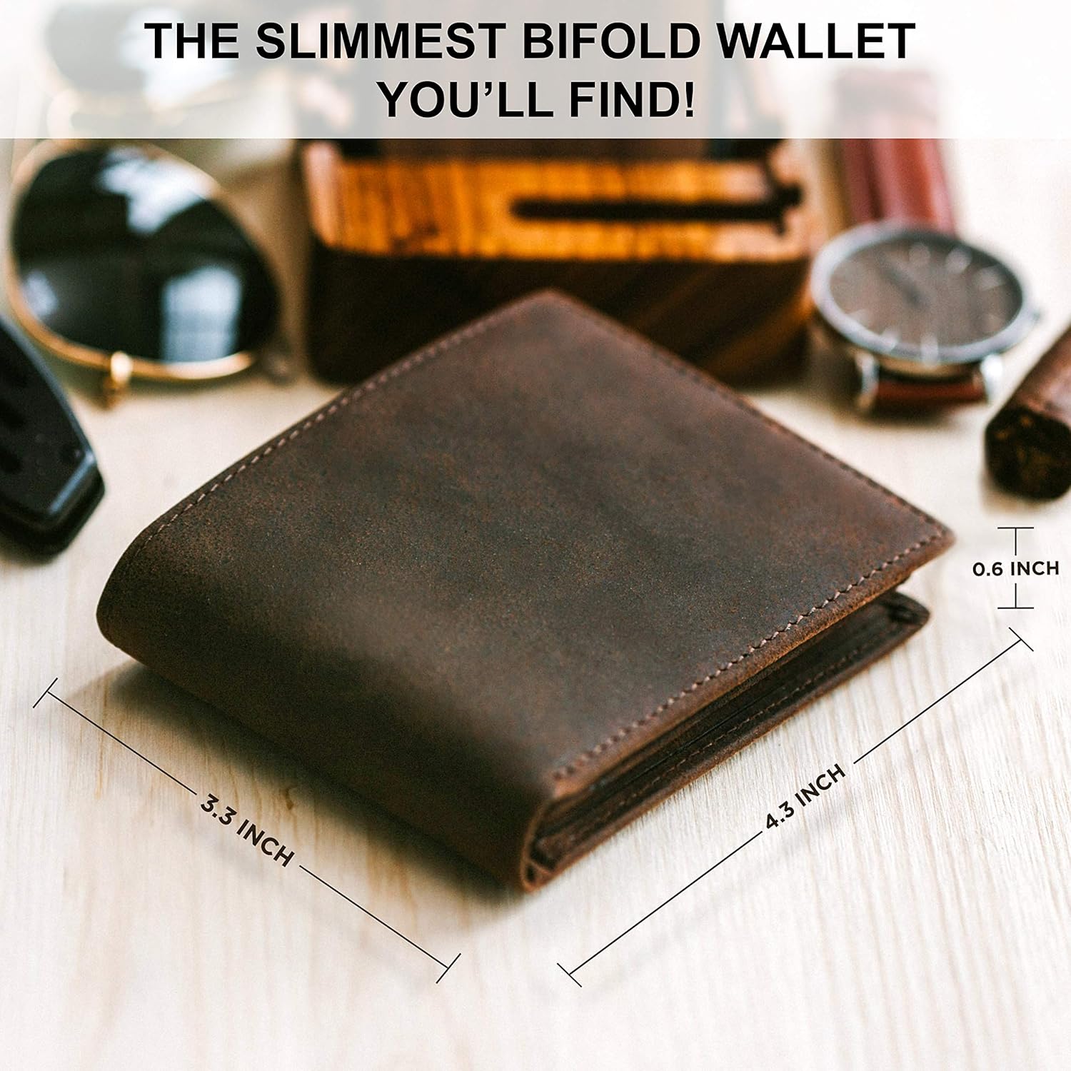 Grain Leather Wallet for Men - Bifold Wallet Ultra Strong Stitching