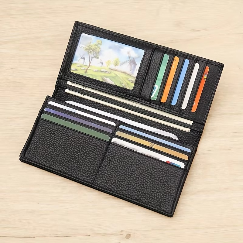 Wallet Genuine Leather Long Slim Bifold Card Holder Wallet Purse